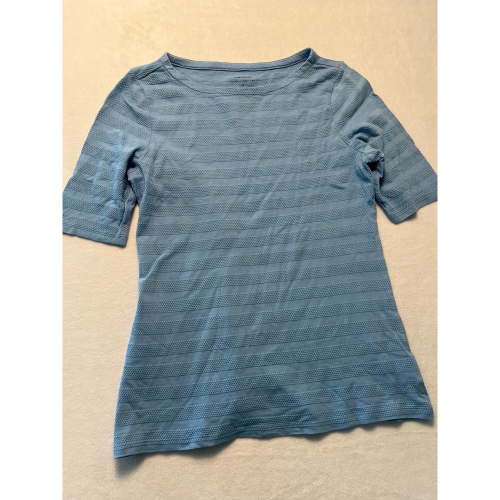 Charter Club M Top Casual Preppy Blue Textured Stripe Pima Cotton Short Sleeve